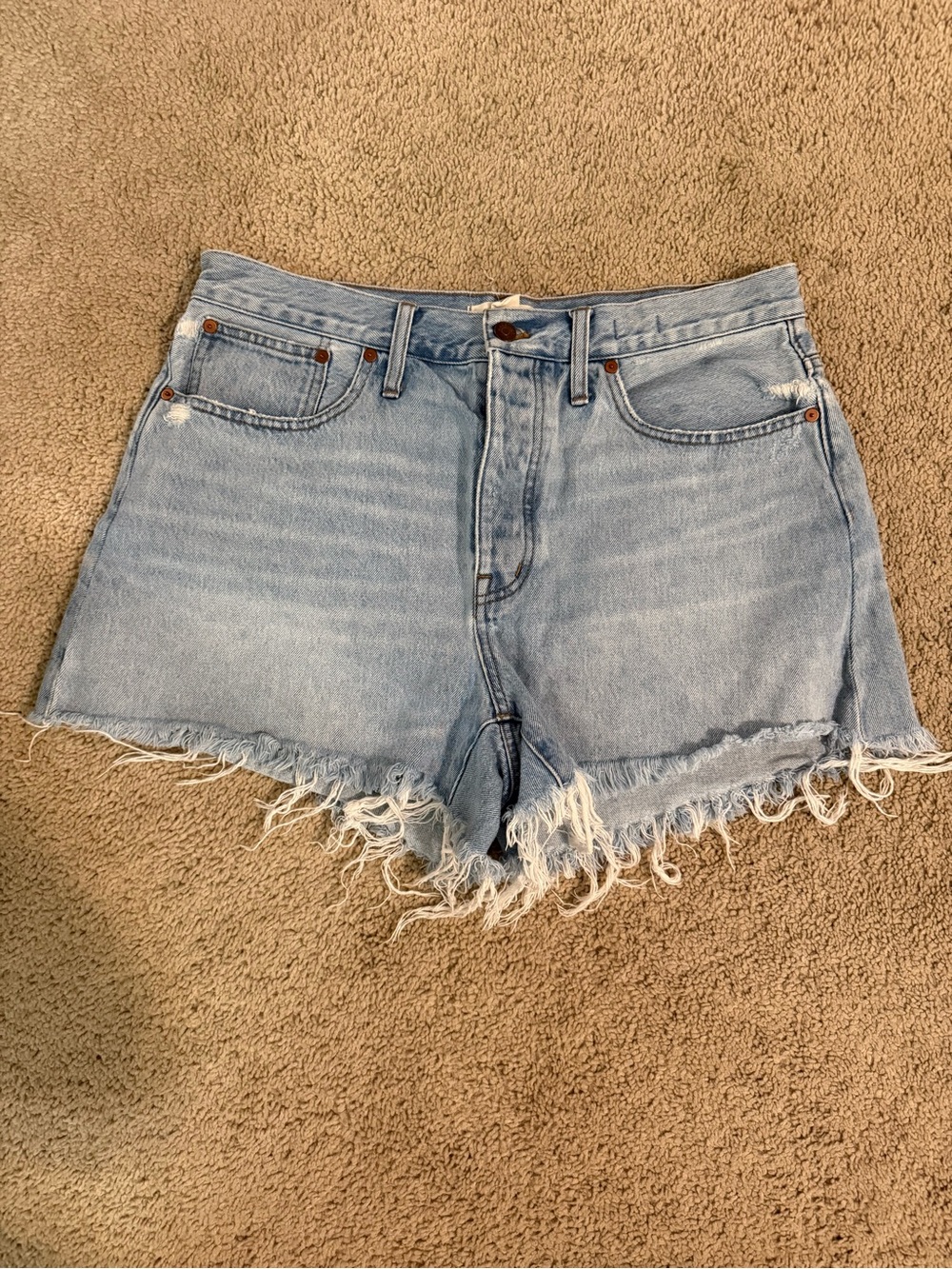 Madewell Light Blue Distressed High-Rise Denim Shorts
